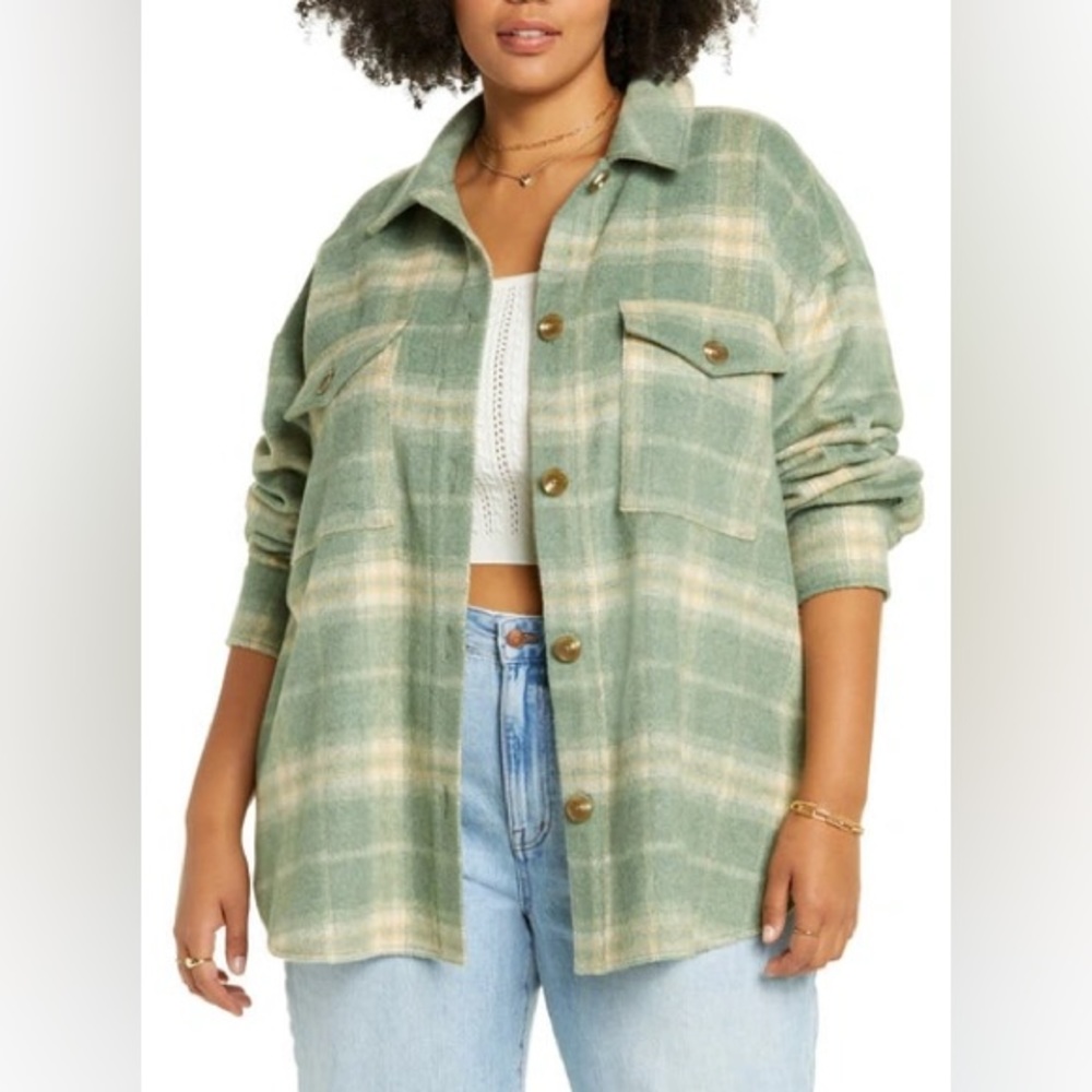 BP. Plaid Brushed Shacket in Green Hedge Plaid. Size Small. 💚 - Picture 1 of 10